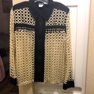Vintage Highlights black and cream beaded zip up